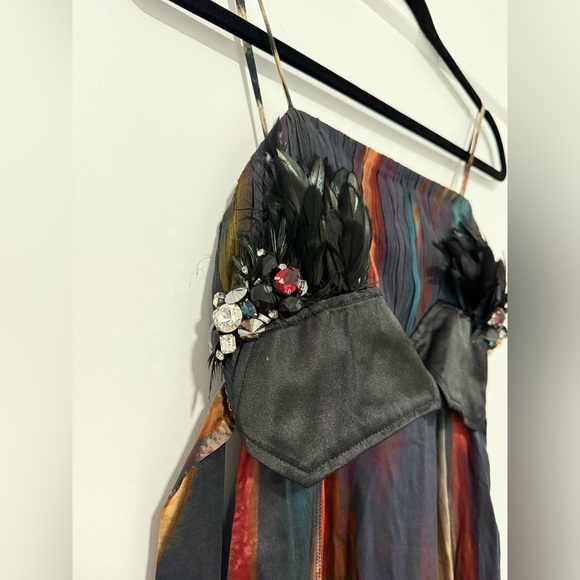 Peacock Diffusion Maxi‎ Dress with Feathers, Jewels & Leopard Print – UK 12 - Picture 6 of 9